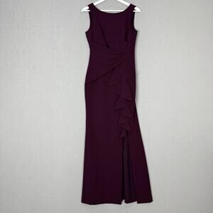 Eliza J Ruffle Front Gown Women 2 Purple Dress Formal Evening Maxi Wedding Guest